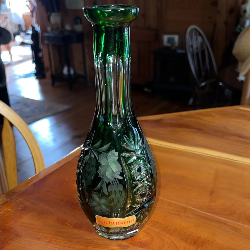 Vintage Green Nachtmann Crystal Decanter Cut to Clear Traube Grape Bavaria